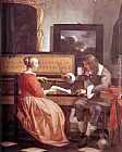 Gabriel Metsu Canvas Paintings - Man and Woman Sitting at the Virginal